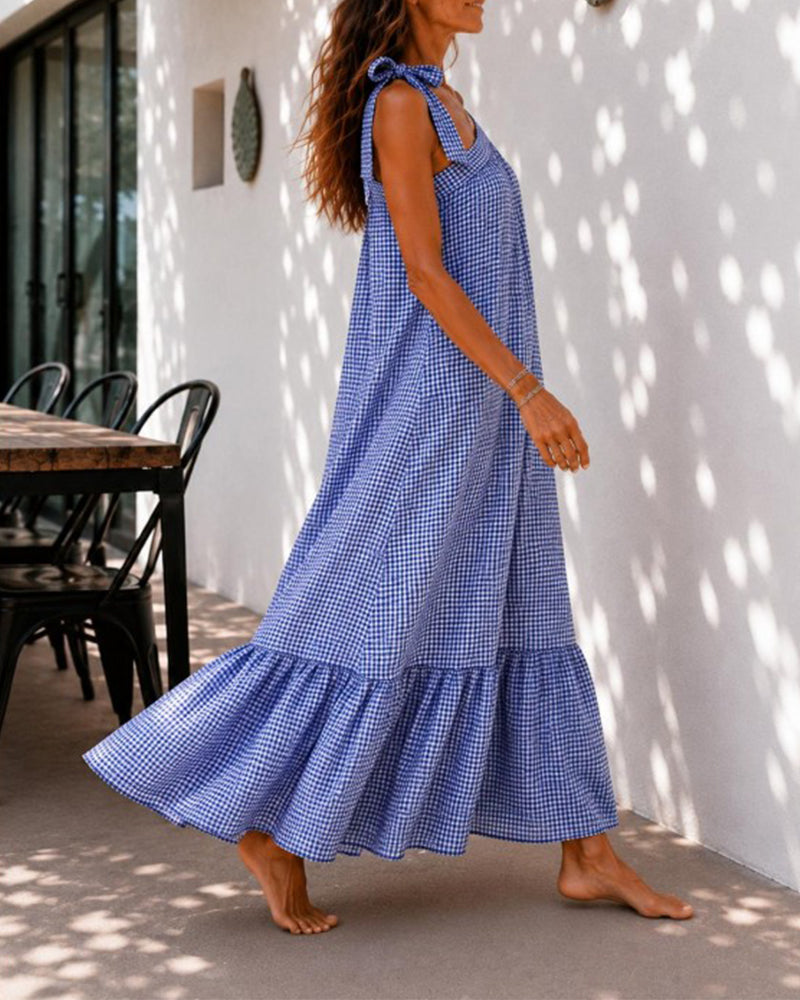 Elegante maxi jurk voor dames met one shoulder en ruches, achterkant