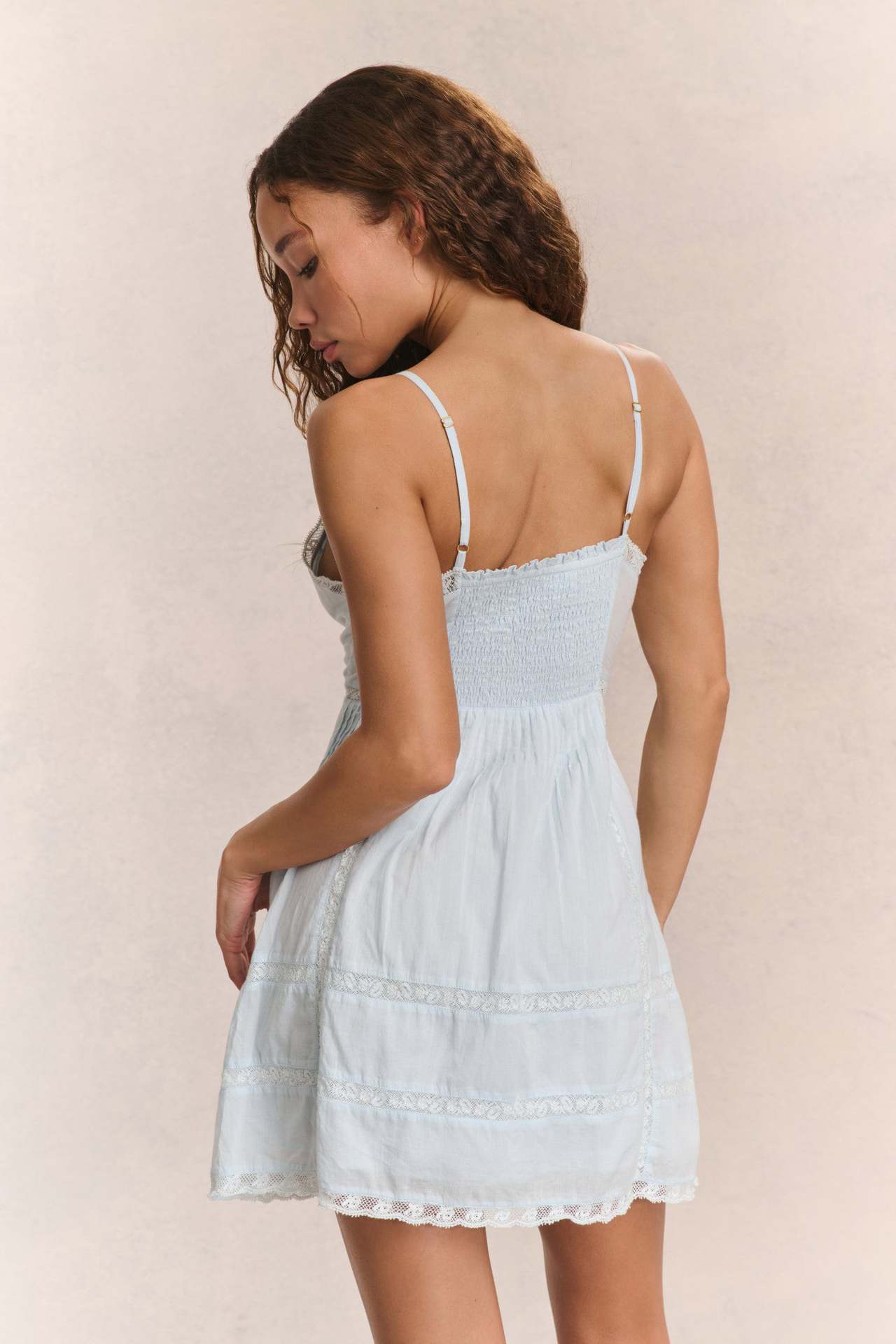 Katoenen kanten patchwork volant cami mini-jurk