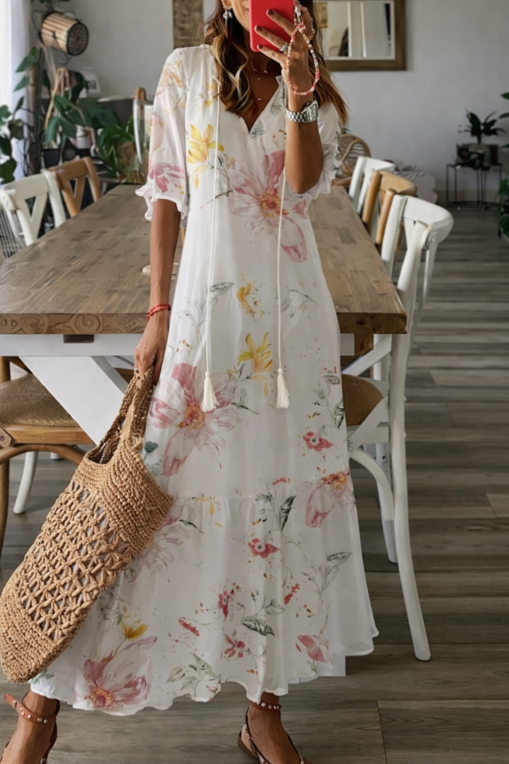 Dames Mouwloze V-Hals Maxi Jurk van Polyester
