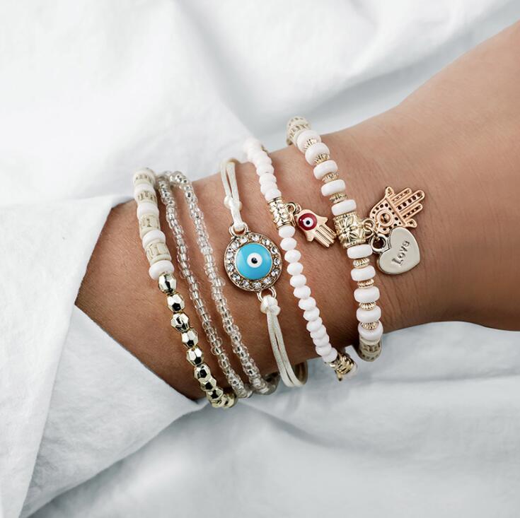Zilveren Boze Oog Armbandenset Dames