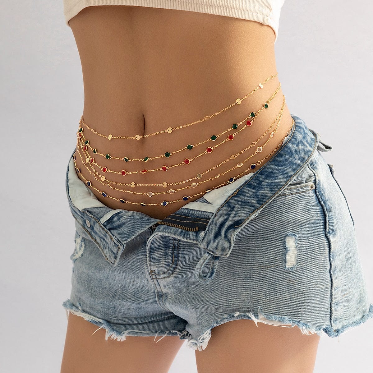Buikketting Met Verschillende Soorten Gekleurde Steentjes