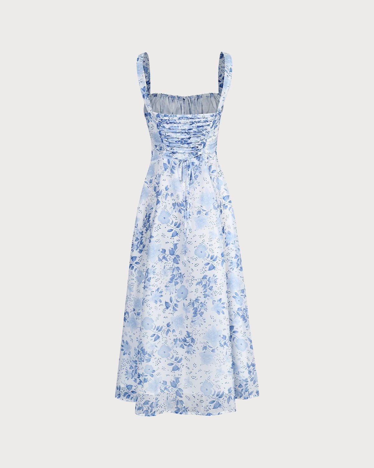 Midi-jurk met bloemenprint en plooien blauw