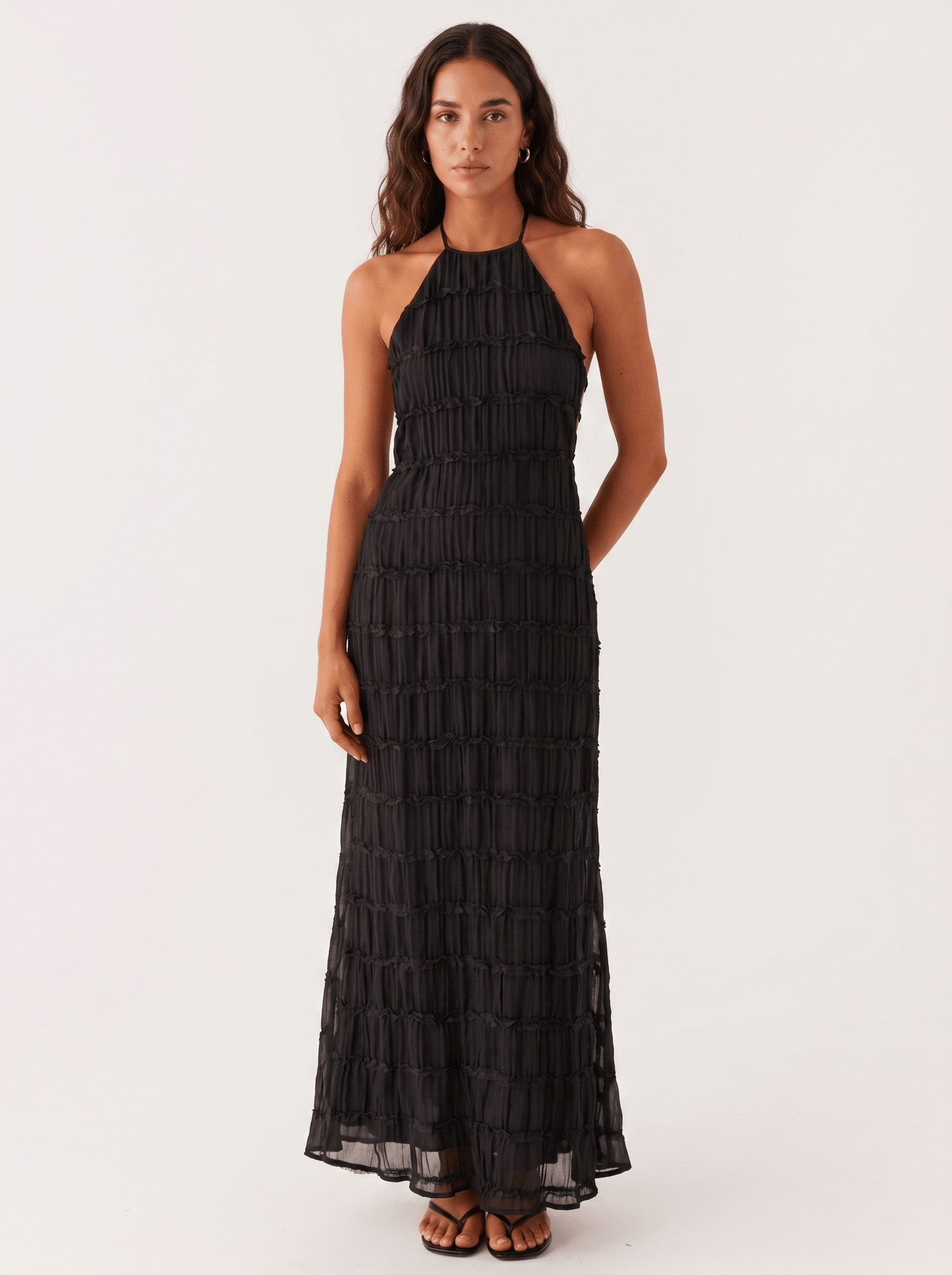 Dames Halter Maxi Jurk Met Volantlagen