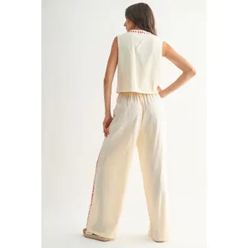 Dames Linnen Co Ord Set Met Borduursel