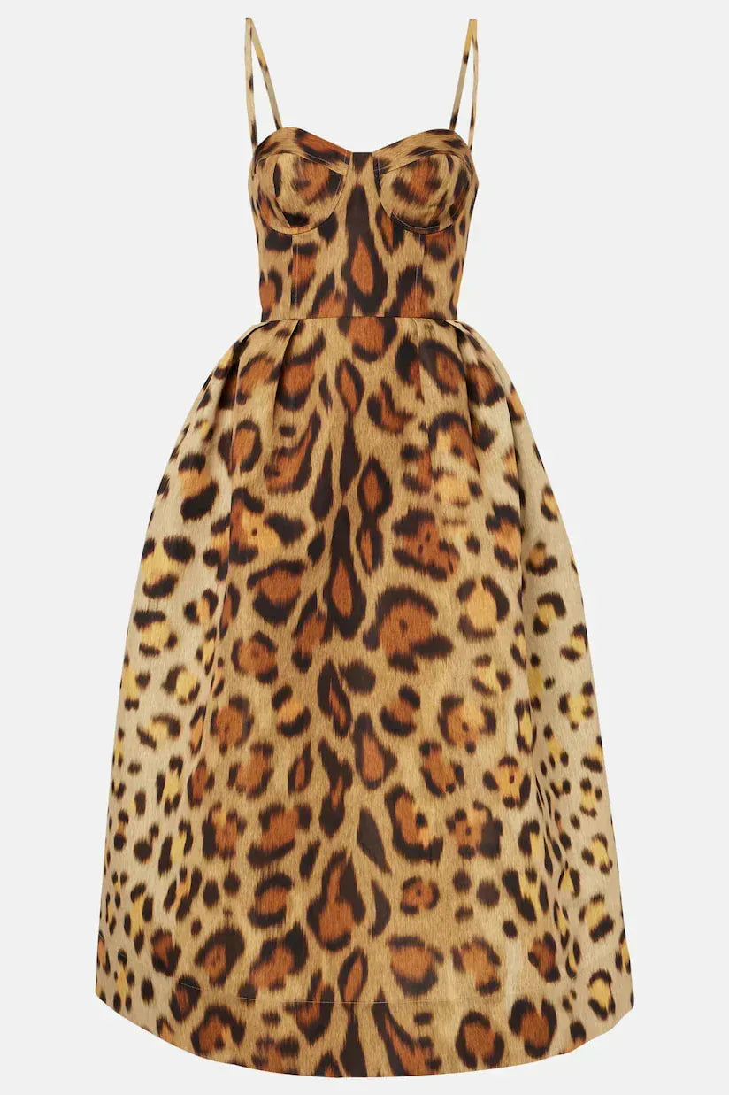 Dames Luipaardprint Midi Jurk Met Corsetpasvorm