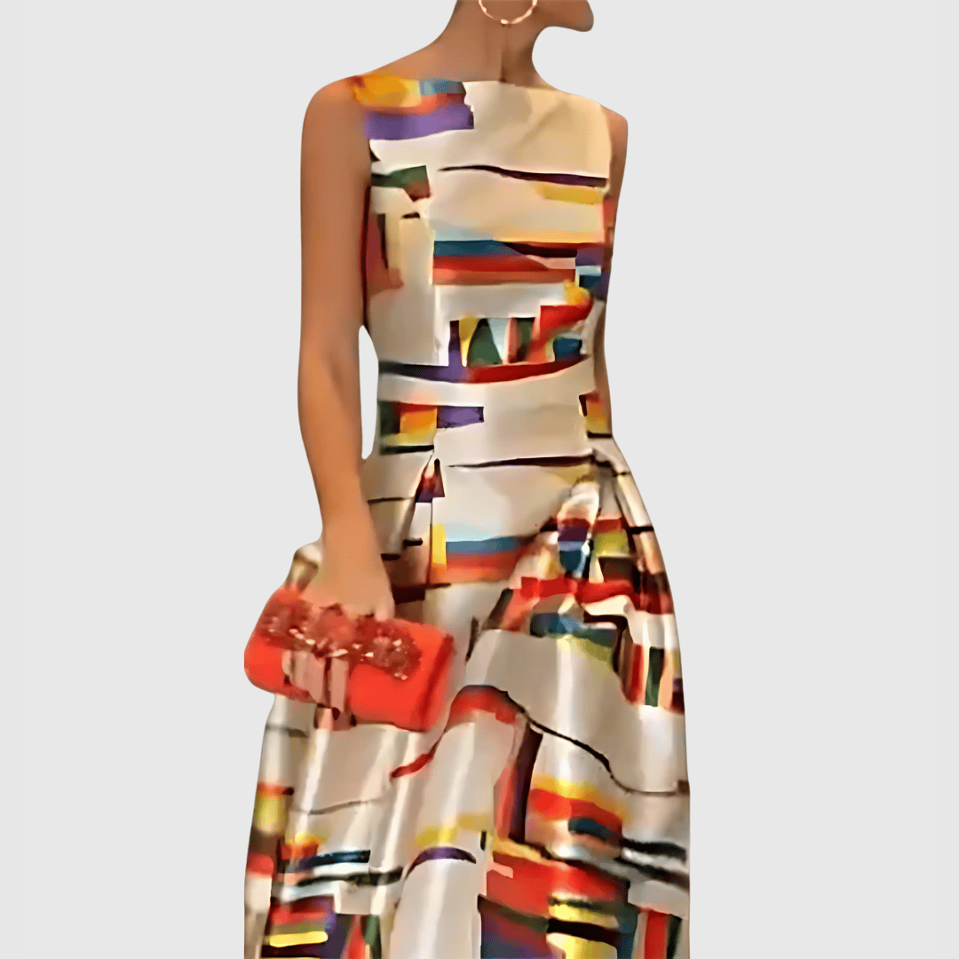 Dames Maxi Jurk Abstracte Colorblock Print