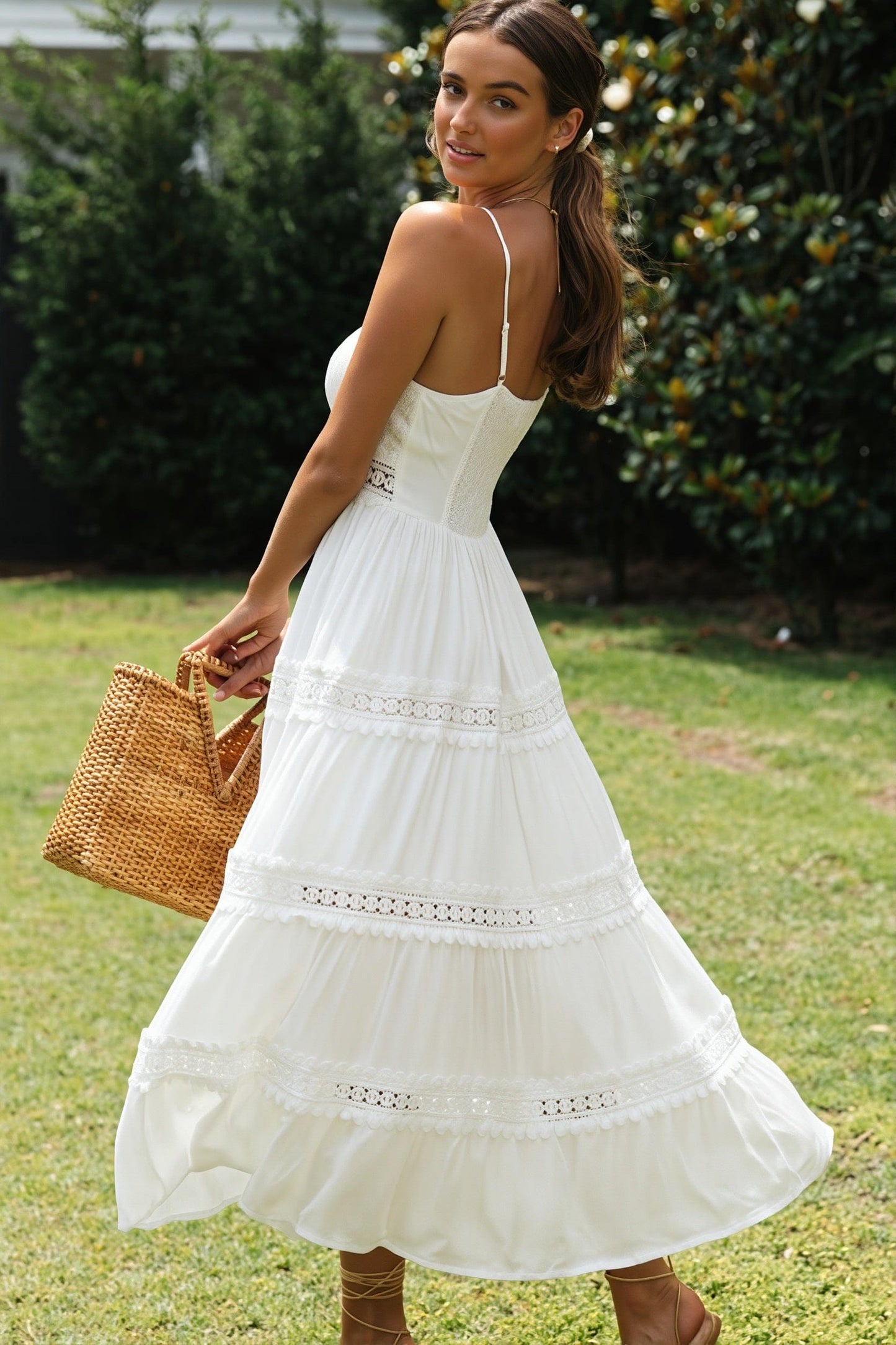 Dames Maxi Jurk Met Kant En Cami Bandjes