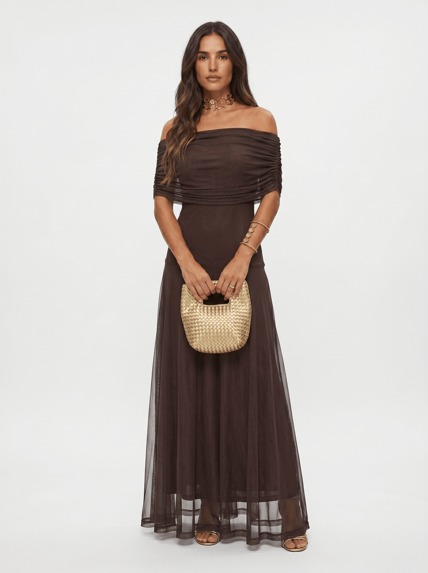 Dames Maxi Jurk Off Shoulder Gedrapeerd