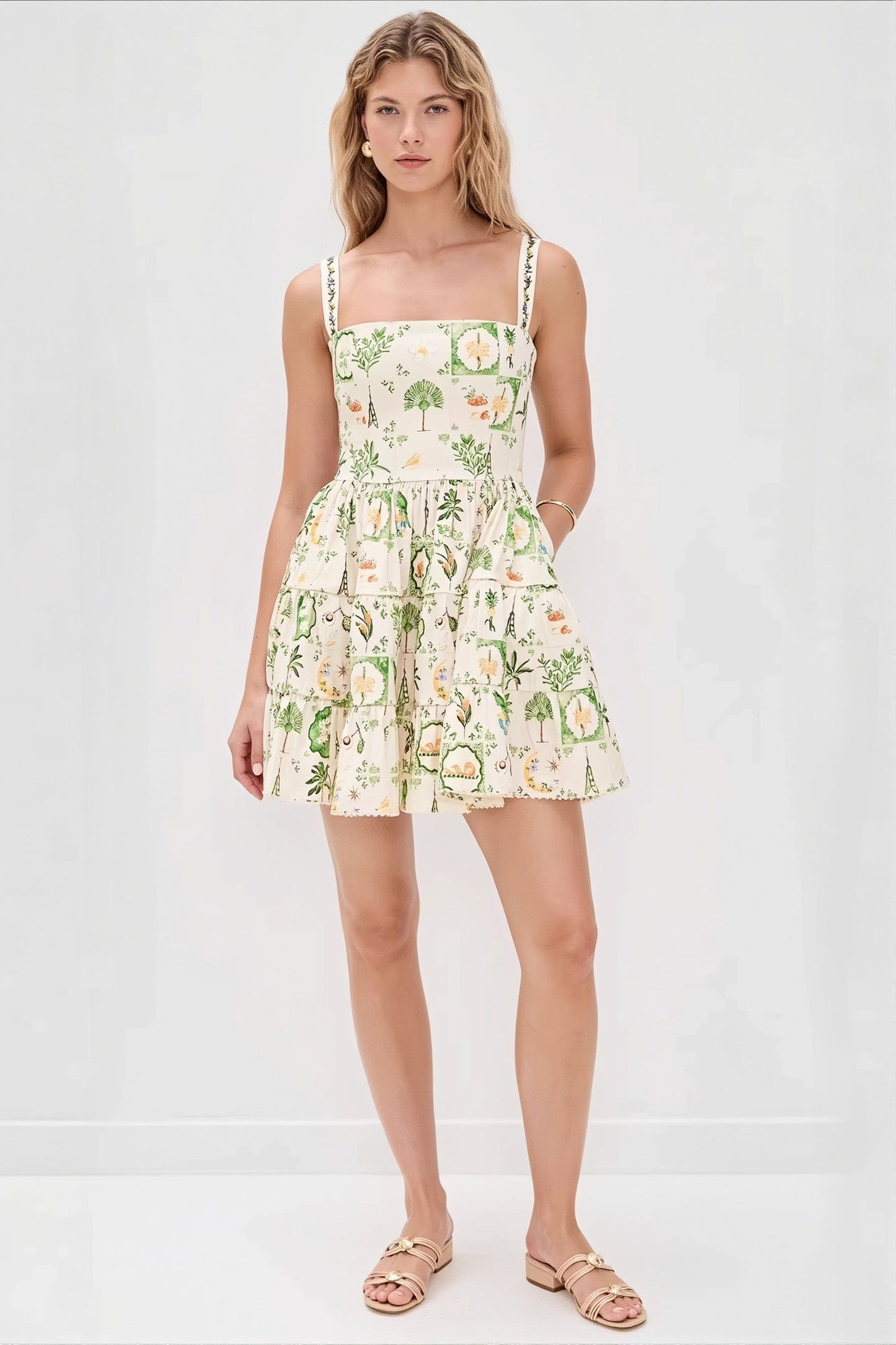 Dames Midi Jurk Met Bloemenprint En Vierkante Hals