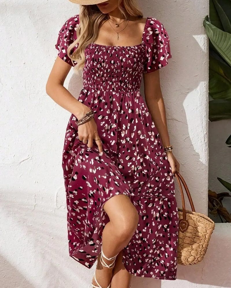 Dames Midi Jurk Met Print En Vierkante Hals