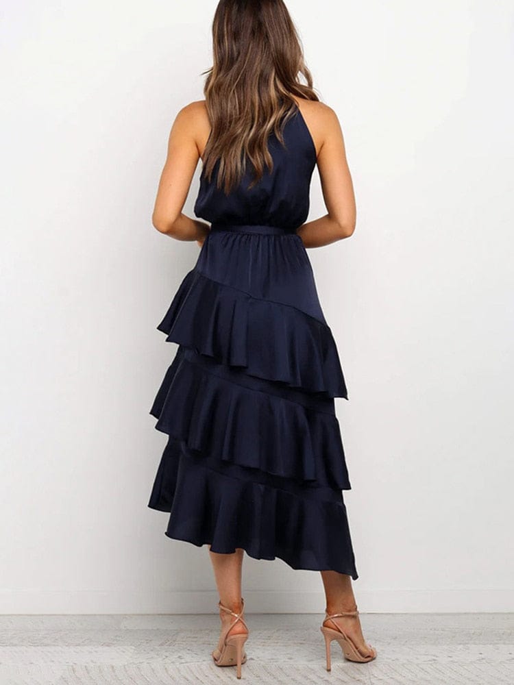 Lange Ruffle Jurk met Spaghettibandjes