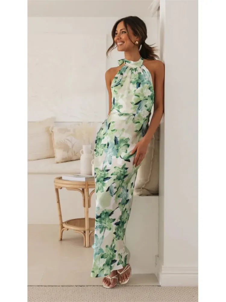 Dames Maxi Jurk Met Bloemenprint En Halterhals