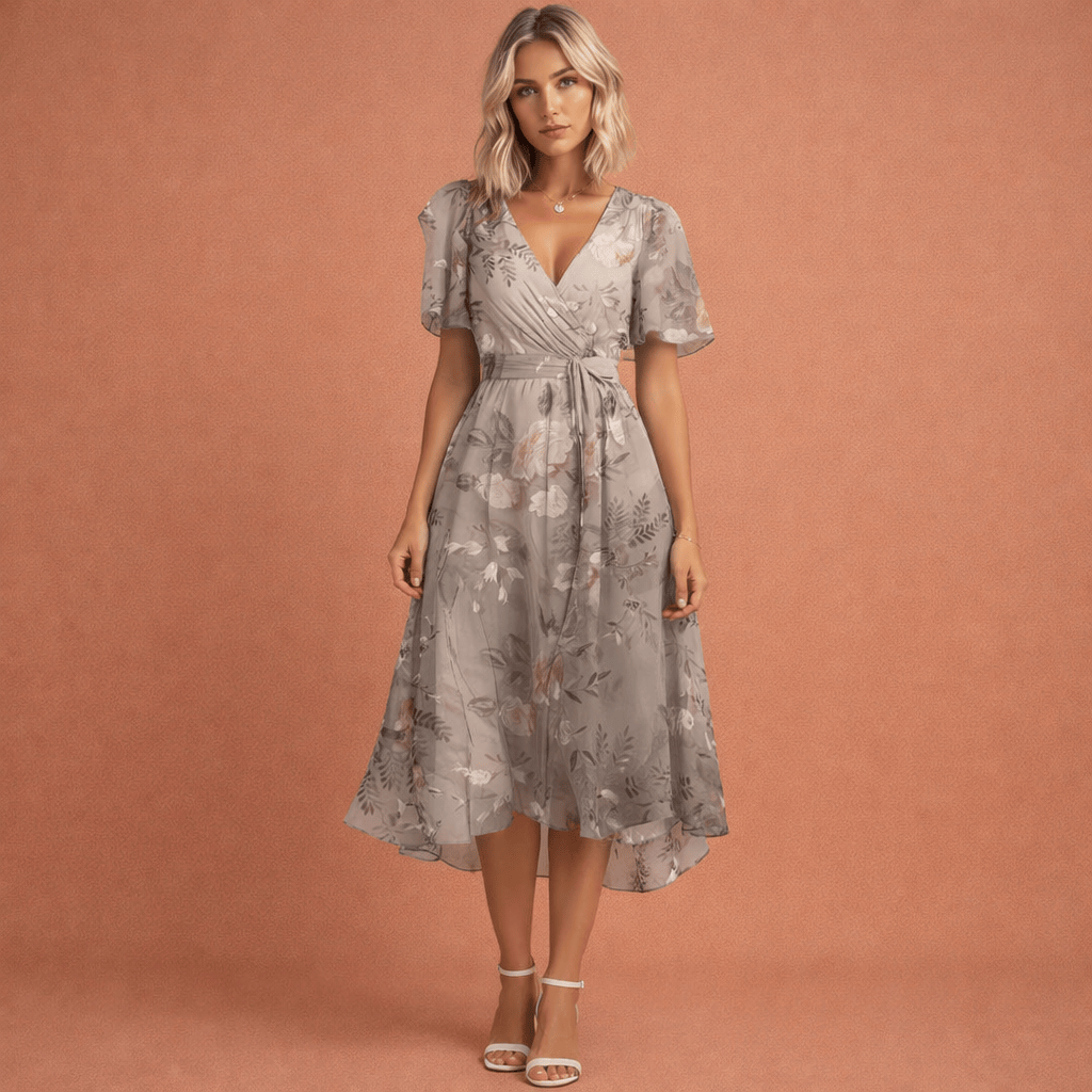 Midi-jurk met bloemenprint en korte mouwen voor dames