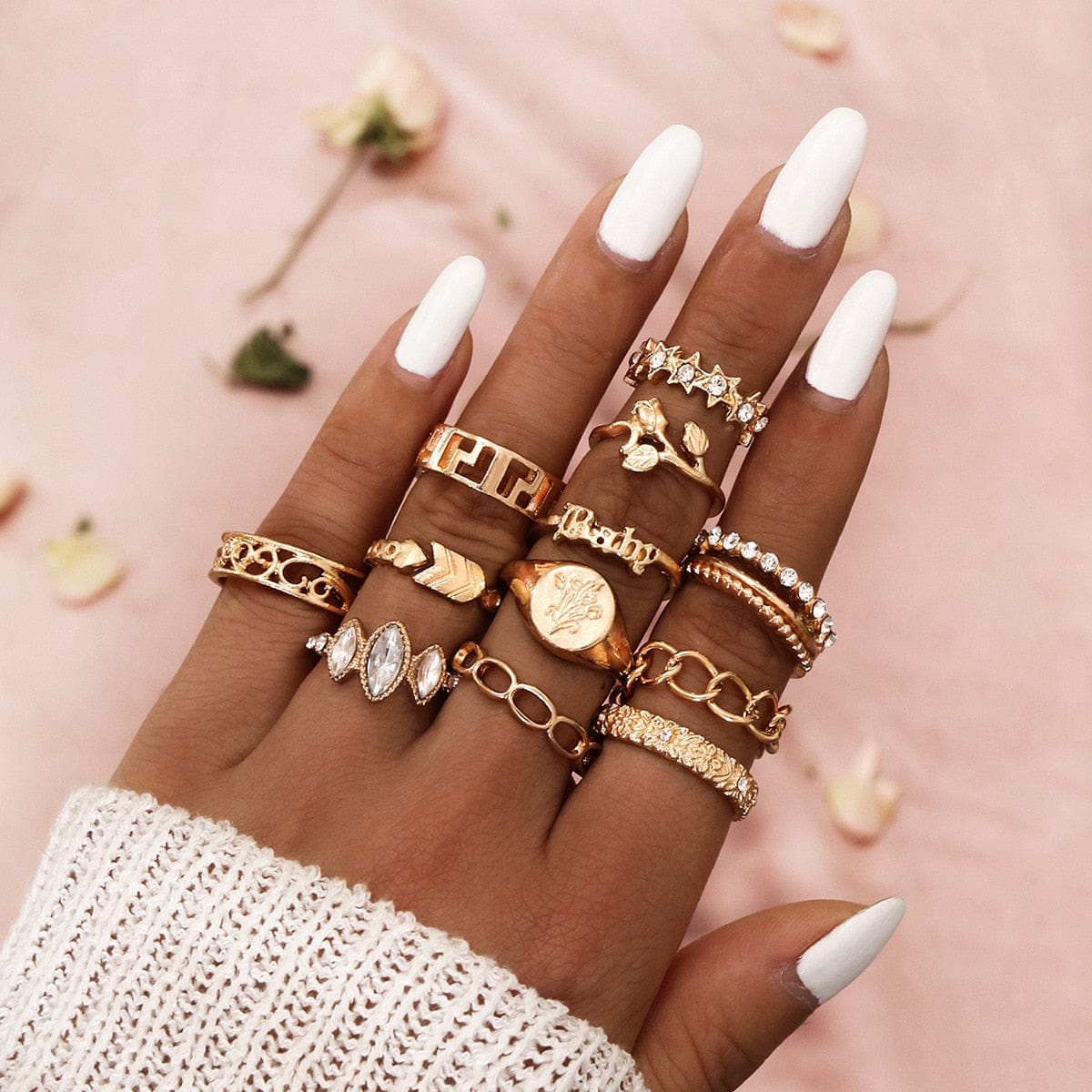 Ringen Set Rose Goud Met Bloemen