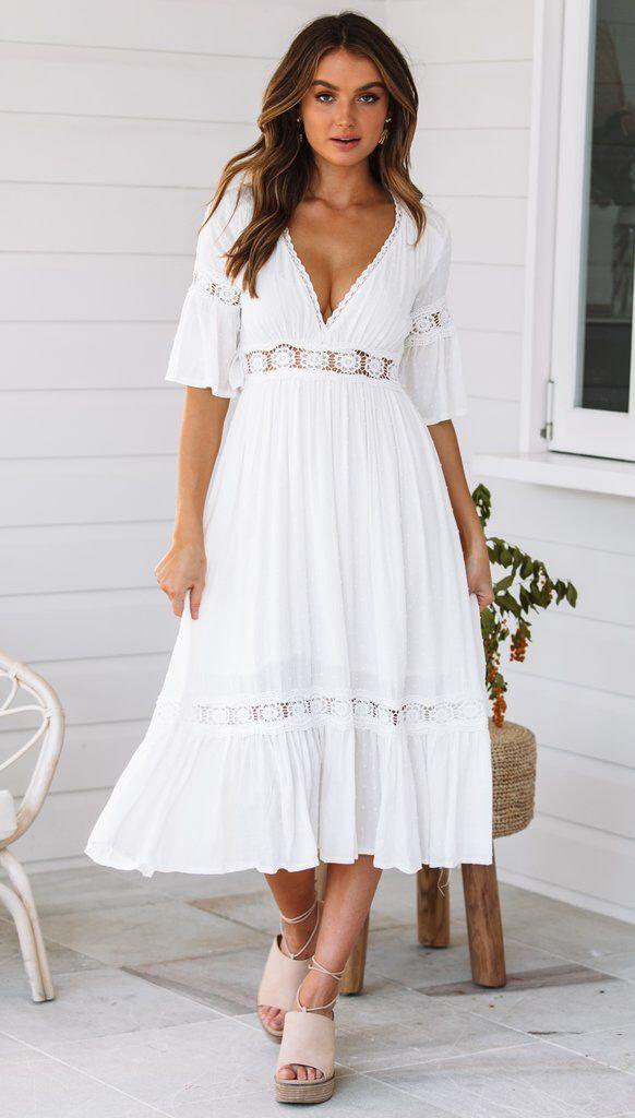 Midi White Boho Dress