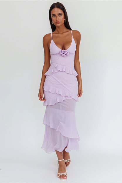 Dames Maxi Jurk Met Ruches En V Hals