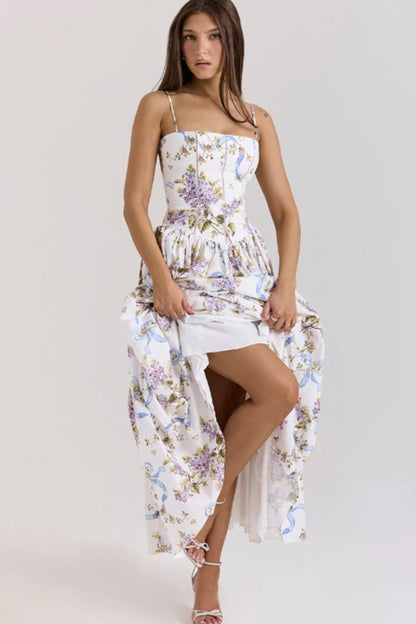 Polyester maxi-jurk met bloemenprint en spaghettibandjes