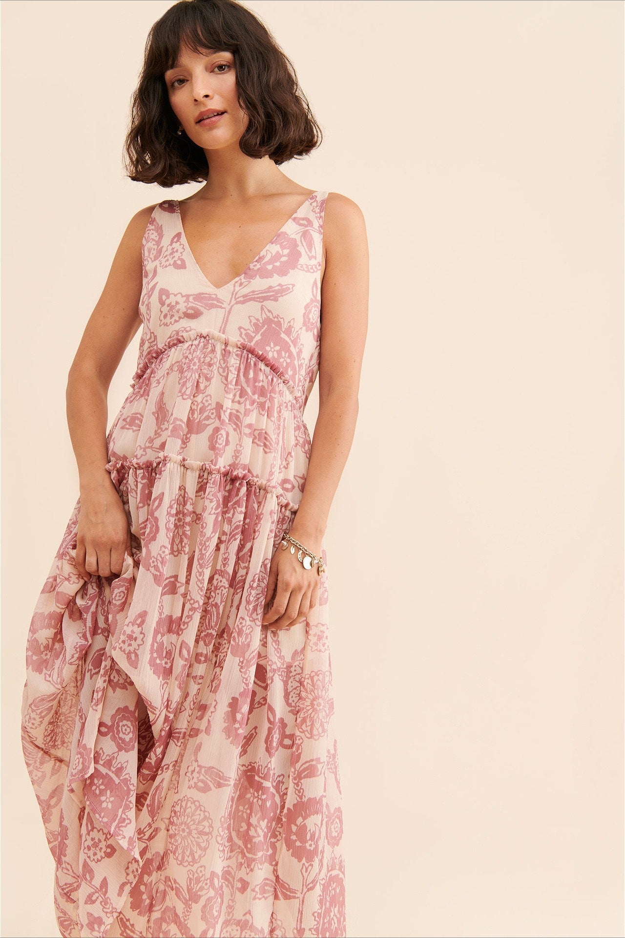 Elegante dames maxi jurk met bloemenmotief en flatterende V-hals