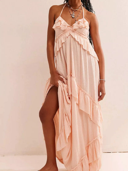 Gerimpelde halternek maxi-jurk polyester