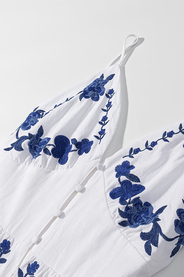 Wikkeljurk Geborduurde Bloemen Wit Blauw Zomer