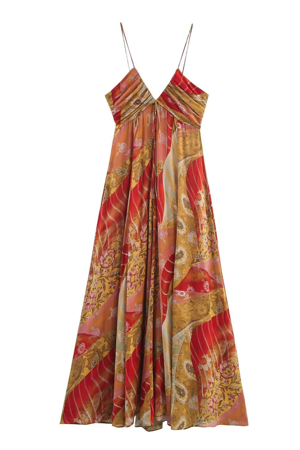 Dames midi jurk met bloemenprint gedragen in een boho zomerse look