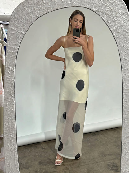 Strapless jurk met stippenprint voor dames met elegante lange pasvorm