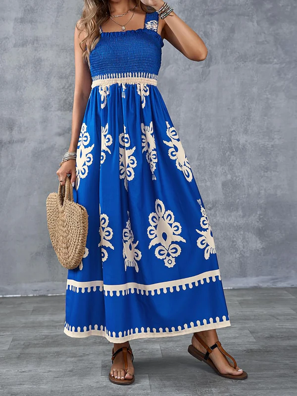 Maxi-jurk met geometrische print en gerimpelde taille