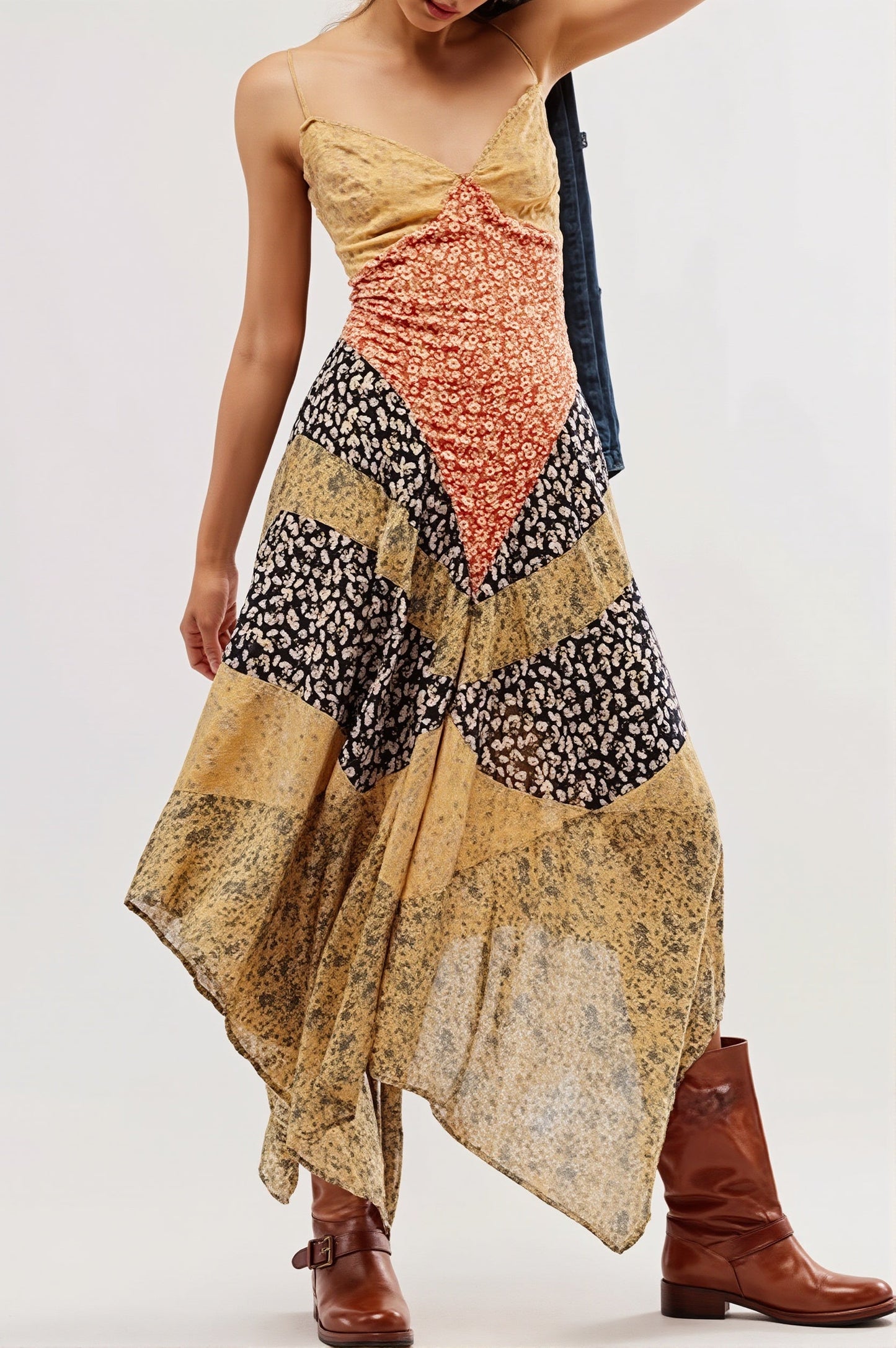 Dames Maxi Jurk Met Colourblock Print En V Hals