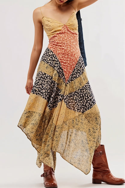 Dames Maxi Jurk Met Colourblock Print En V Hals