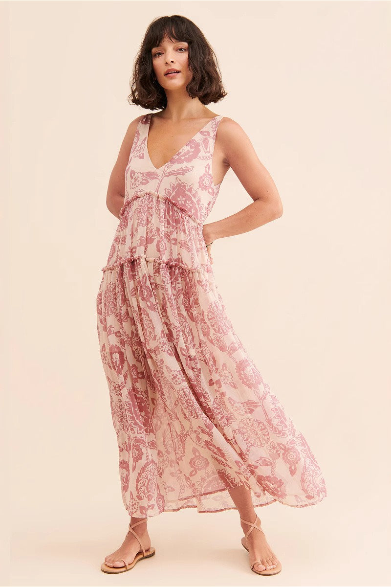 Lange bloemenjurk voor dames met mouwloos ontwerp en boho uitstraling