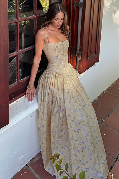 Vooraanzicht van een maxi slipdress voor dames met vintage bloemenprint