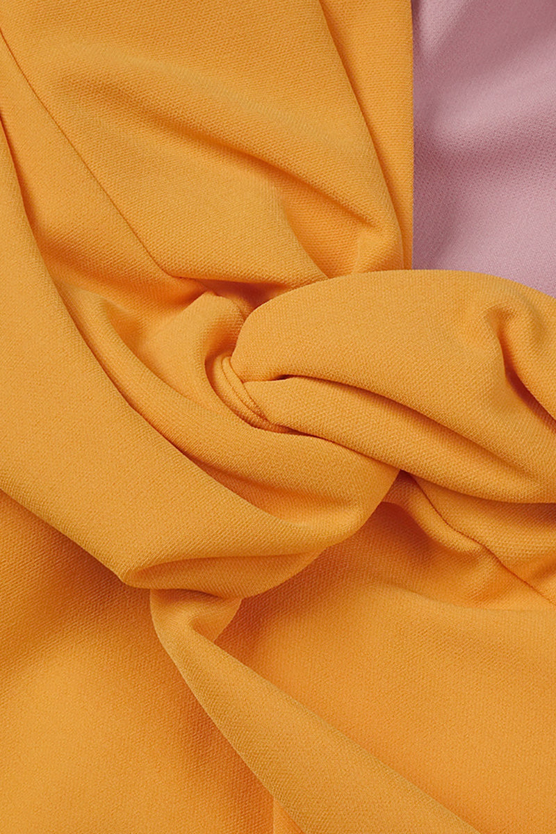 Midijurk met kleurvlakken en ballonmouwen roze oranje