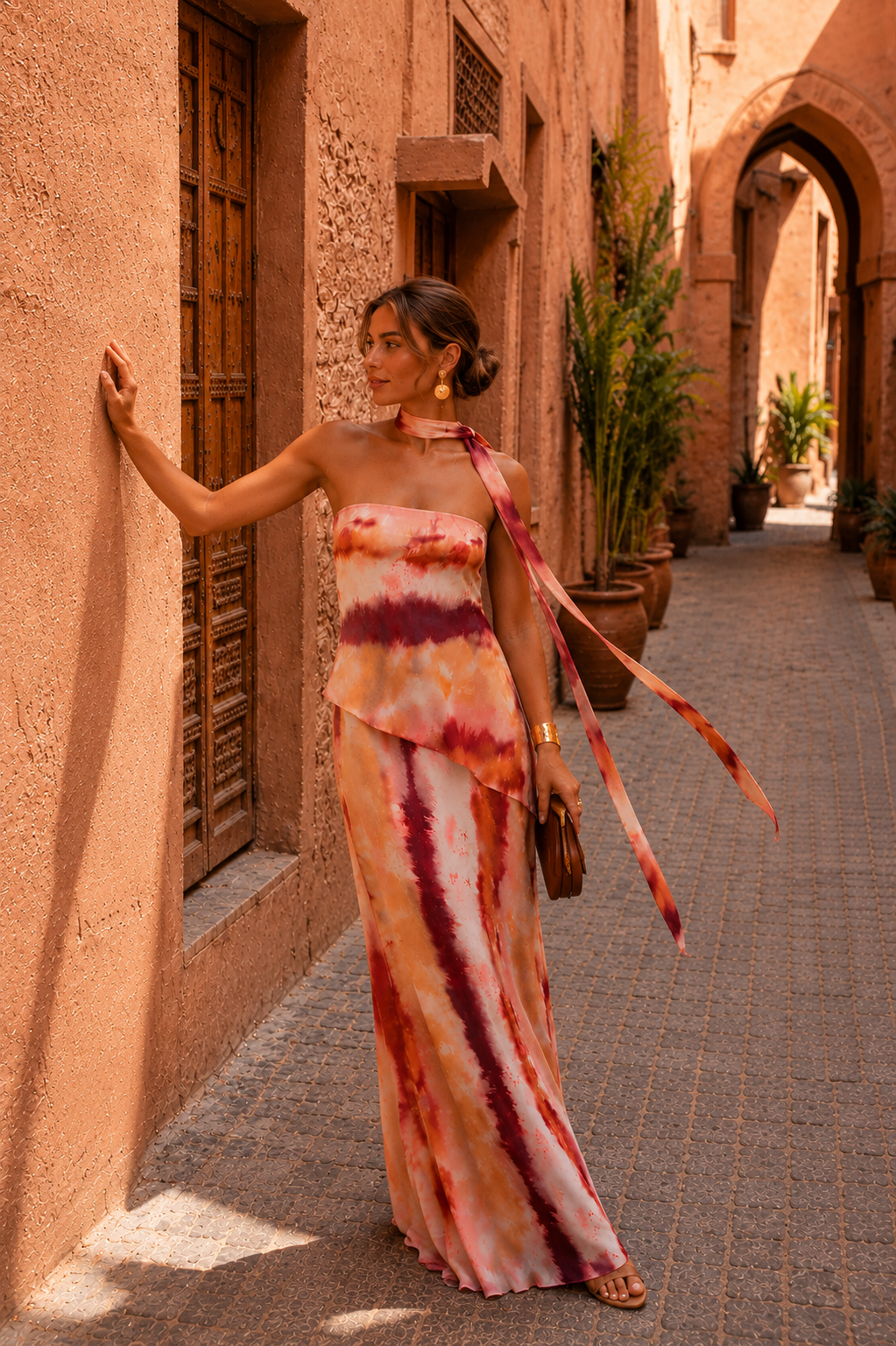 Dames strapless maxi jurk met elastische buste, achteraanzicht