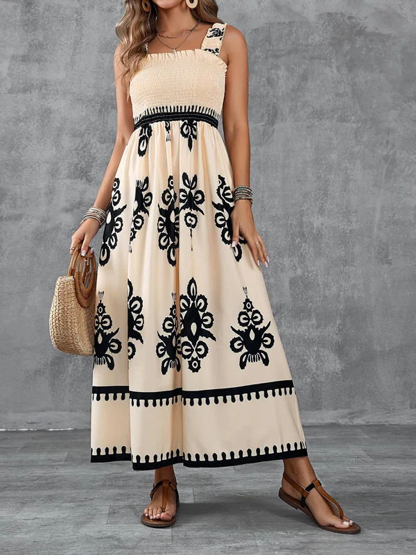 Maxi-jurk met geometrische print en gerimpelde taille