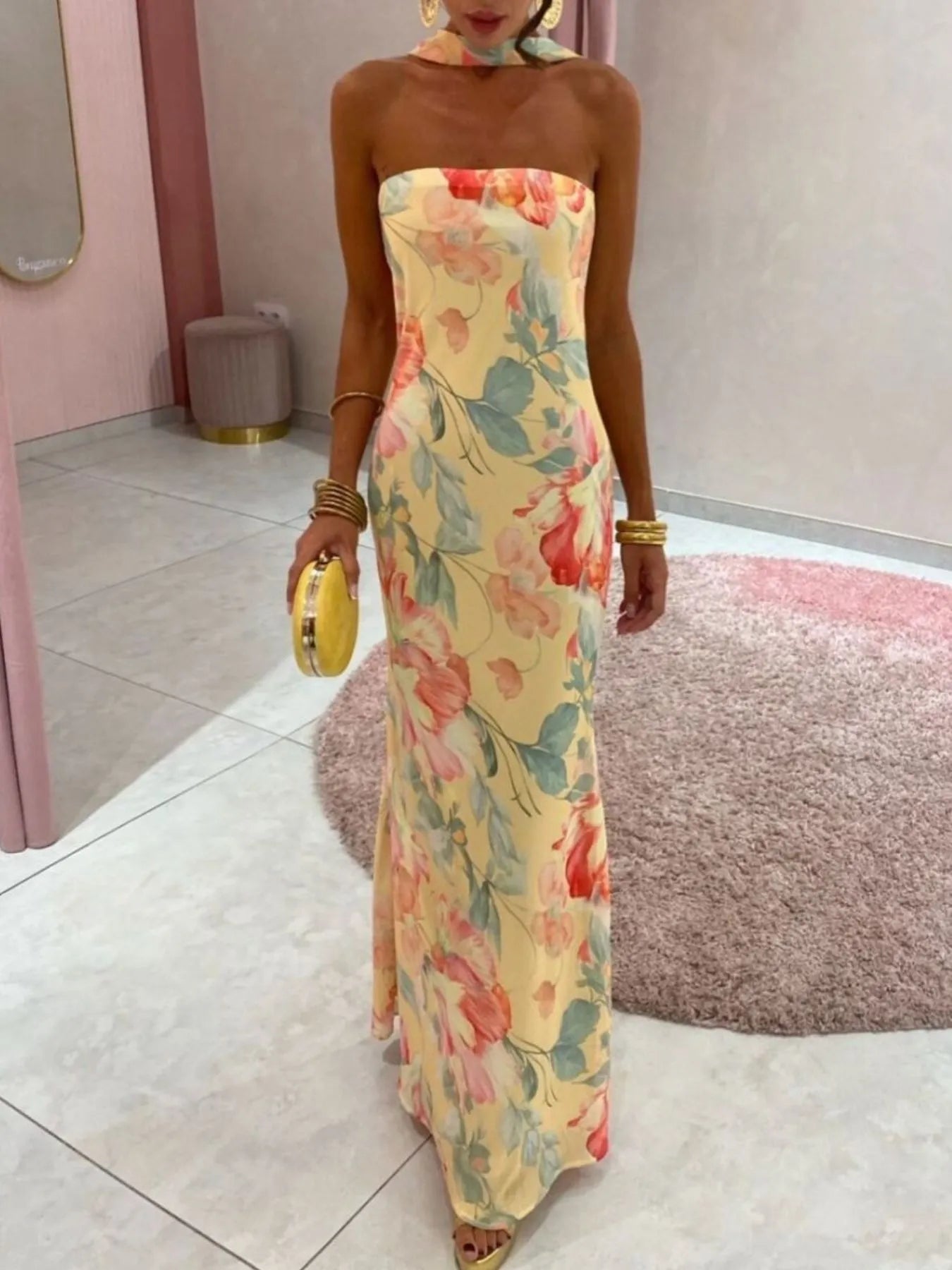 Bedrukt polyester buis maxi-jurk