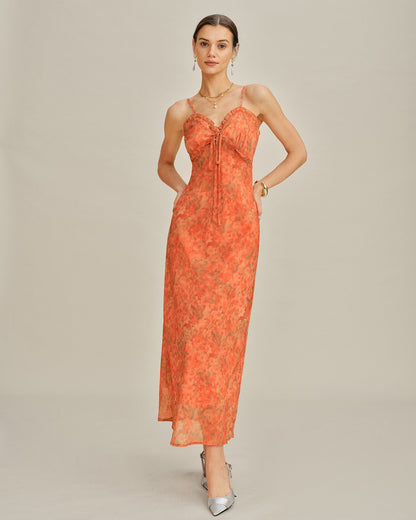 Dames Maxi Jurk A-Lijn met Bloemenkant Oranje