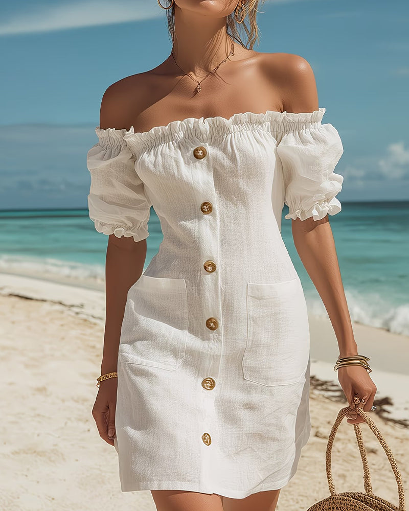 Dames Shiftjurk Met Pofmouwen En Off Shoulder Halslijn