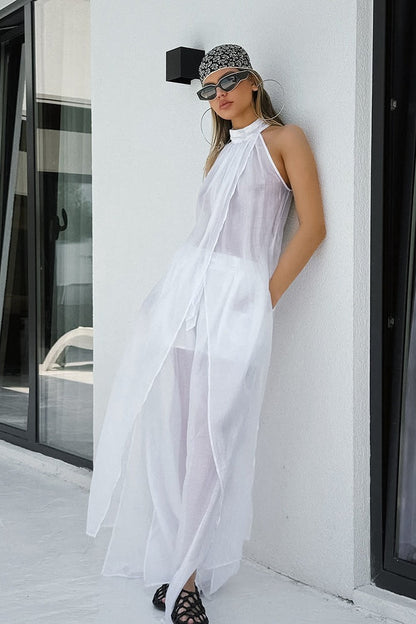 Mouwloos Halter Tencel Tweedelig Set Wit