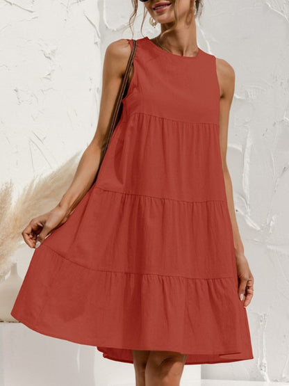 Casual mini jurk voor dames met ronde hals en effen kleur