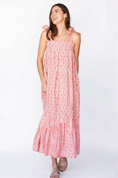 Detail van de print op de lange boho jurk voor dames