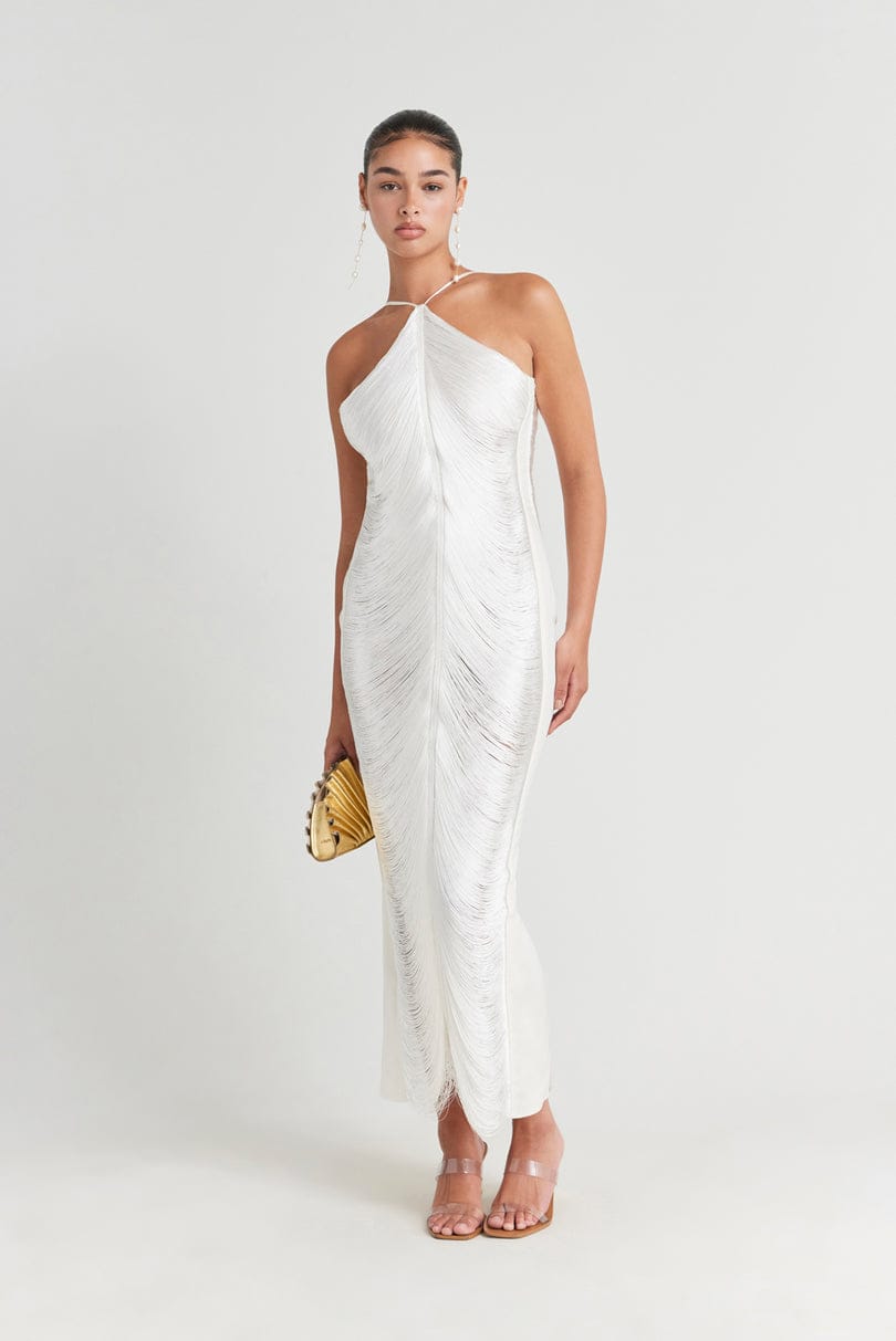 Polyester Maxi Jurk met Open Rug en Onregelmatige Zoom