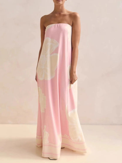 Maxi-jurk met plooien en print in buisstijl