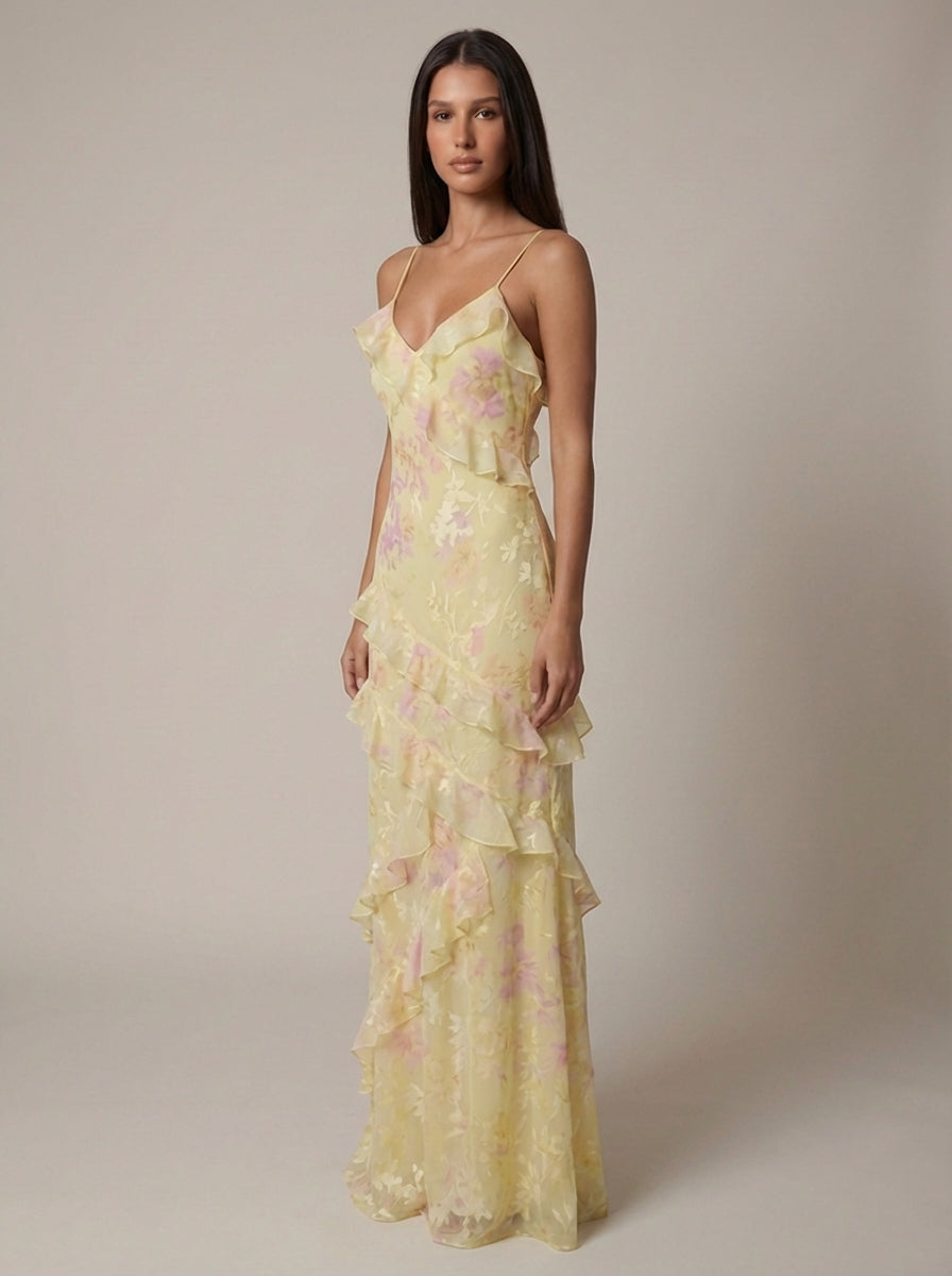 Maxi Jurk met Bloemenprint en Volants voor Dames