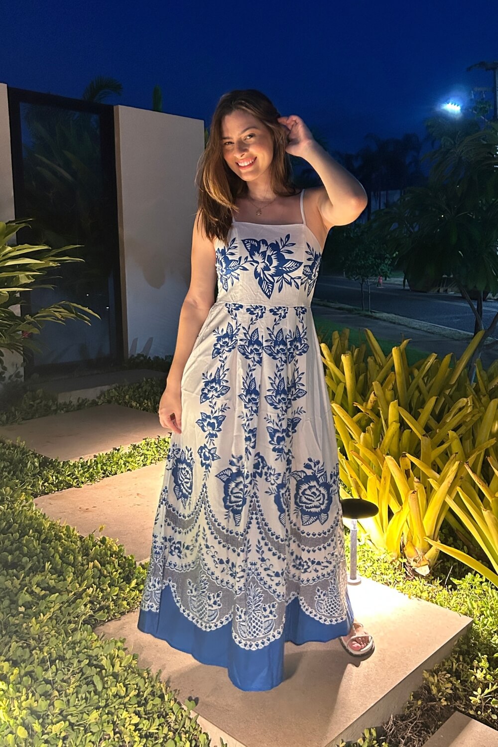 Polyester Midi Jurk met Spaghettibandjes Blauw