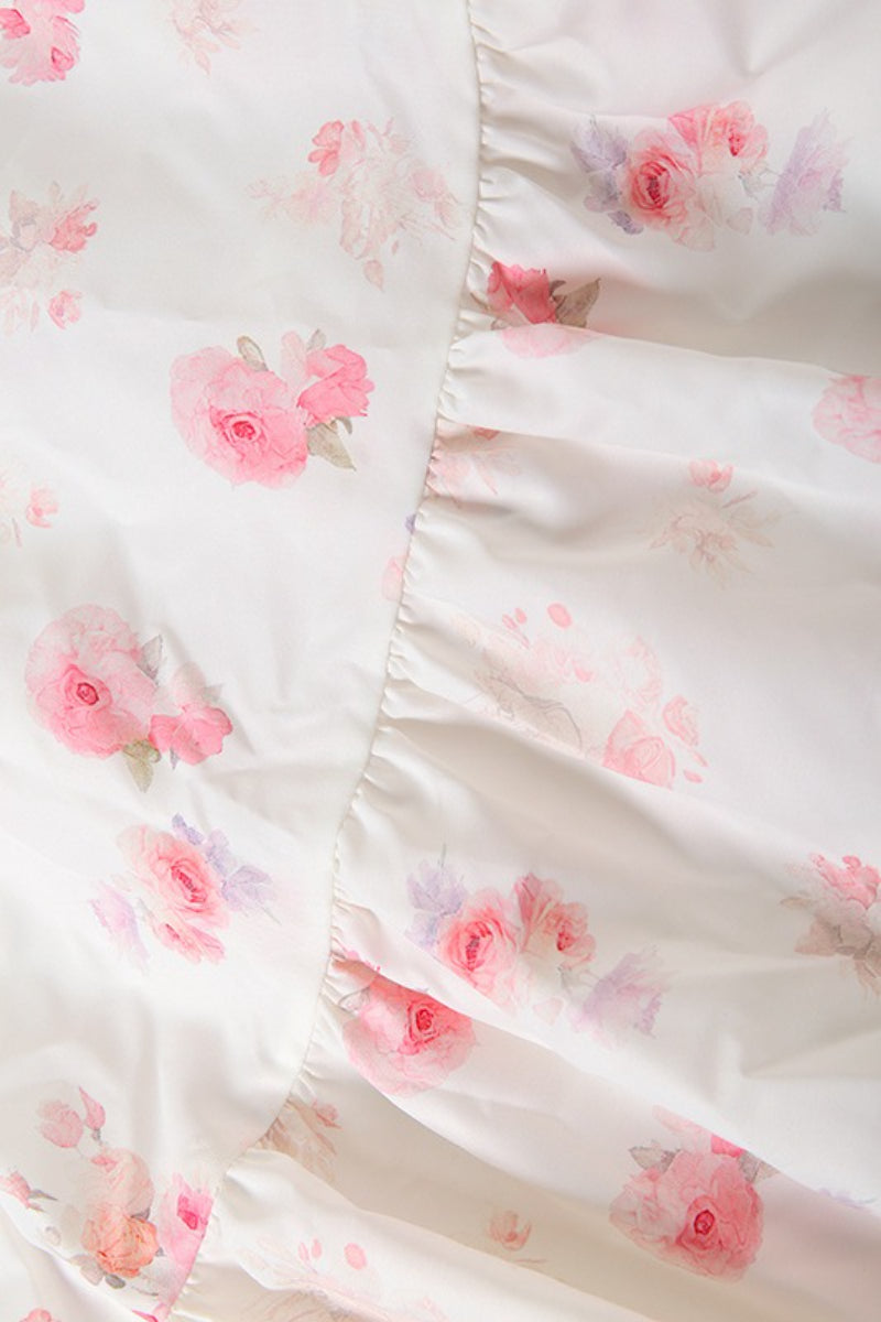 Maxi-jurk met bloemenprint, slanke pasvorm, diepe V-hals en hoge taille