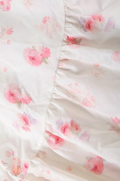 Maxi-jurk met bloemenprint, slanke pasvorm, diepe V-hals en hoge taille