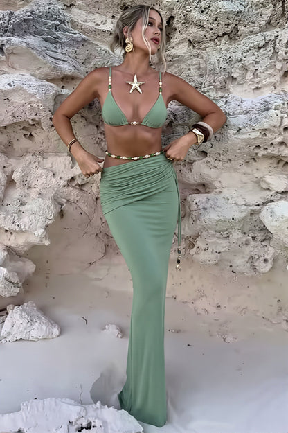 Driedelige dames bikini set met bijpassende cover-up en split detail