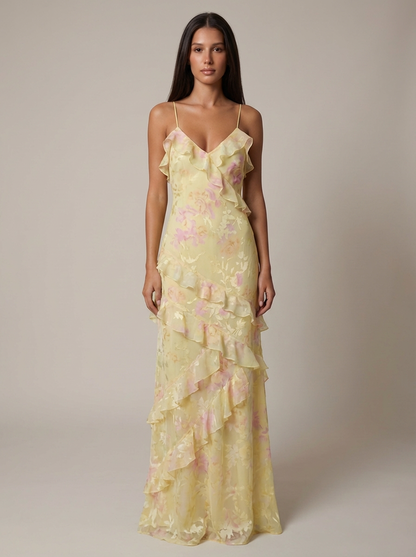 Maxi Jurk met Bloemenprint en Volants voor Dames