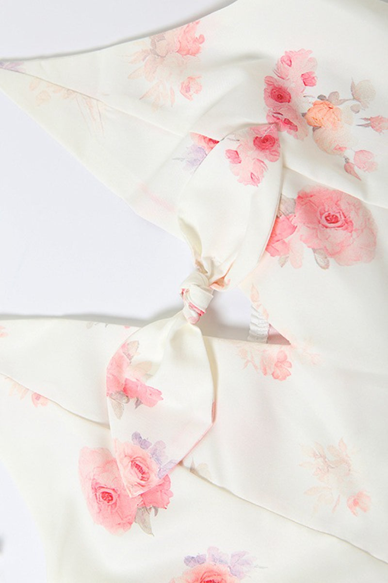 Maxi-jurk met bloemenprint, slanke pasvorm, diepe V-hals en hoge taille