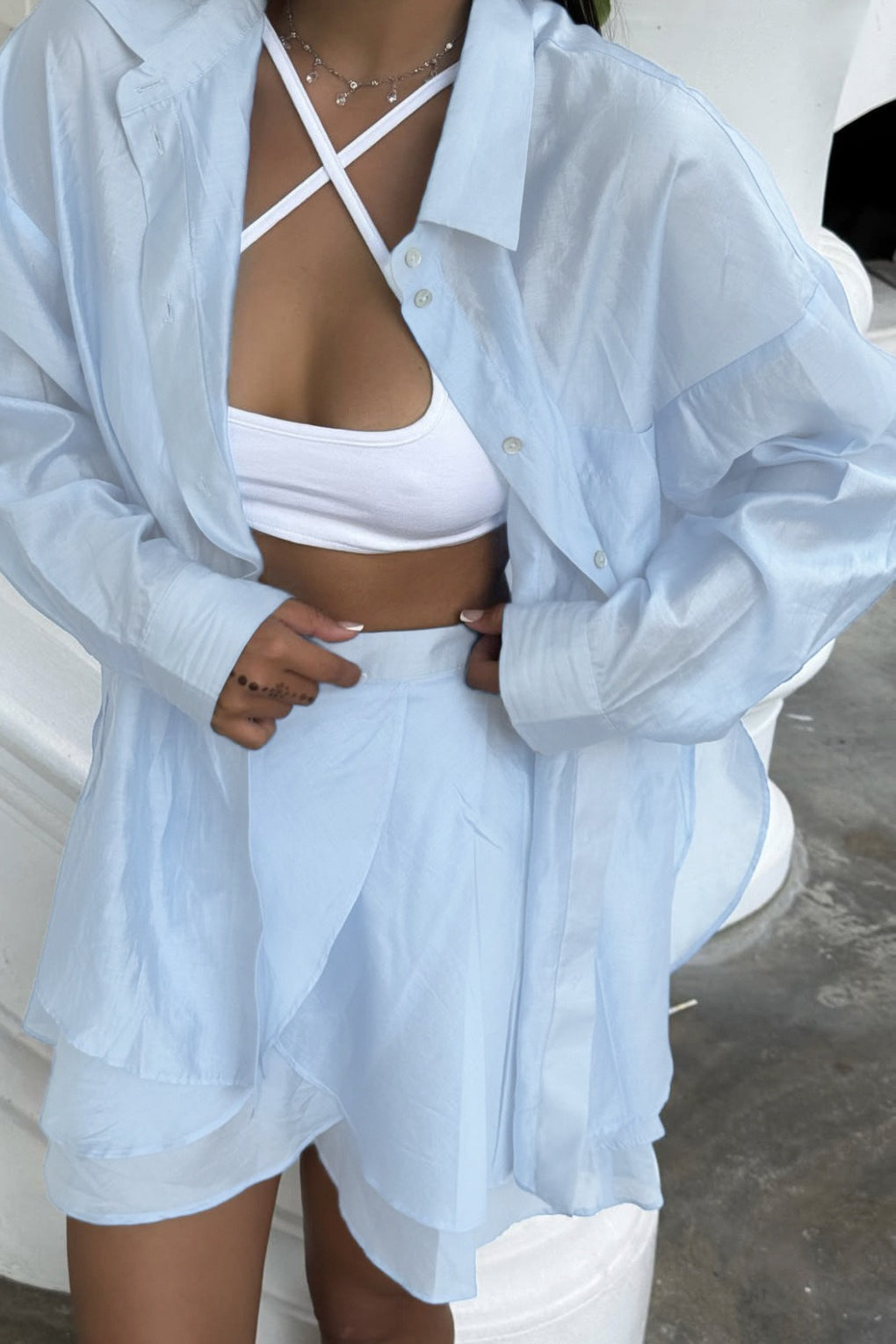Katoen Linnen Overgooier Blouse En Rok Set Dames